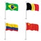 Colombia, Belgium, China and Brazil Flag Set