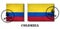 Colombia or colombian flag pattern postage stamp with grunge old scratch texture and affix a seal on isolated background . Black c