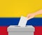 Colombia election banner background. Ballot Box with blurred fla Template for your design