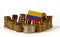 Colombia flag with stack of money coins