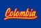 Colombia hand lettering with abstract red and yellow colors on blue background