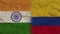 Colombia and India Flags Together, Crumpled Paper Effect 3D Illustration