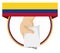 Colombia`s flag, round frame and hand with vote, Vector illustration