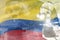 Colombia science development conceptual background - microscope on flag. Research in healthcare or clinical medicine, 3D
