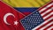 Colombia United States of America Turkey Flags Together Fabric Texture Illustration