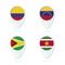 Colombia, Venezuela, Guyana, Suriname flag location map pin icon