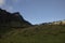 Colombian andean countryside with andean forest mountain range at morning blue hour