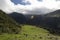 Colombian andean forest landscape with green countryside and huge valley