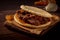 Colombian arepa filled with shredded beef. Colombian fast food cuisine