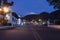 Colombian colonial town at evening blue hour with city lights