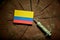 Colombian flag on a stump with syringe injecting money