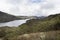 Colombian paramo landscape with chuza lake reservoir and paramo ecosystem