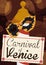 Colombina Mask and Sign over Mooring Post for Venetian Carnival, Vector Illustration