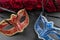 The Colombina, red, blue carnival or masquerade mask