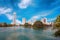 Colombo, Sri Lanka - 11 February 2017: Panorama of Beira Lake and business towers skyscrapers in Colombo, Sri Lanka