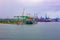 Colon, Panama - December 8, 2019: Evergreen container ship with full of cargo docked in port