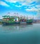 Colon, Panama - December 8, 2019: Evergreen container ship with full of cargo docked in port