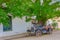 COLONIA DEL SACRAMENTO, URUGUAY - MAY 04, 2016: nice classic car parked outside an ancient house