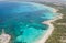 Colonia Sant Jordi, spain. Amazing drone aerial landscape of the charming beaches Estanys and Es Trencs