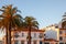 Colonial architecture and palm trees in the city Aveiro Portugal