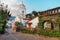 Colonial architecture, temple and paved roads, tiled roofs and white columns