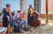 Colonial Caribbean town Street artist musician band with classic music and building in Trinidad, Cuba, America.