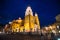 Colonial cathedral and church at night in Guanajuato, Mexico, American