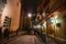 Colonial crowd city center street tunnels at night in Guanajuato, Mexico, American