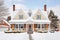 colonial home exterior at winter with snowcovered roof and lawn