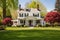 colonial revival house across manicured lawn