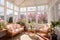 colonial revival house in morning light with sunroom