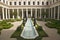 Colonnade and long pool of the Getty Villa, Malibu Villa of the J. Paul Getty Museum in Los Angeles, California