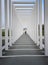 Colonnades with unicyclist in the background. Entrance to the floating meadow in Schwerin. Germany