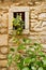 Colonnata, Carrara, Tuscany. Detail of windows and walls made of white marble extracted from the nearby quarries