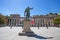 Colonne di San Lorenzo Saint Lawrence`s colums with the statue of the Roman emperor Costantino In Milan, Italy