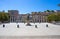 Colonne di San Lorenzo Saint Lawrence`s colums with the statue of the Roman emperor Costantino In Milan, Italy