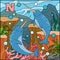 Color alphabet for children: letter N (narwhal)