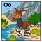Color alphabet for children, letter O okapi