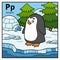 Color alphabet for children, letter P penguin