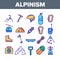 Color Alpinism And Mountaineering Equipment Vector Linear Icons Set