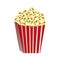 color background with butter popcorn container