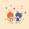 Color background with couple of kittens dancing in love