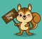 Color background with cute kawaii animal chipmunk standing with wooden sign happy day