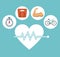 Color background with silhouette heart beat with icons circular frame healthy lifestiyle