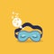 Color background with sleep mask with snoring sign in bubble callout
