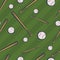 Color baseball seamless pattern with baseball bats and baseball balls on green field background