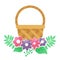 Color basket with flowers on a white background.