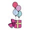 Color birthday party present gift and balloons