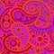 Color Blast-Paisley Dreams seamless repeat pattern background in pink, orange,red, maroon and purple.