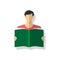 Color book guy icon on white background with shadow. The boy teaches lessons. Read a book. Back to school. School theme. September